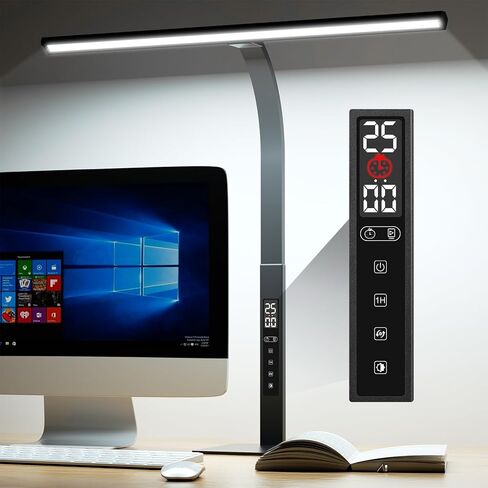 LED Desk Lamp for Office Home: Desk Light with Classic 25 Min Pomodoro Timer, Clock LCD Display - 5 Color Stepless Dimming Adjustable Flexible Gooseneck, Lighting Table Lamp for Reading Study Drafting in Saudi Arabia