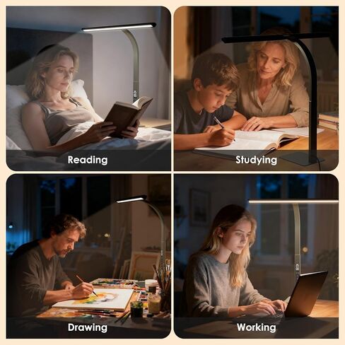 LED Desk Lamp for Office Home: Desk Light with Classic 25 Min Pomodoro Timer, Clock LCD Display - 5 Color Stepless Dimming Adjustable Flexible Gooseneck, Lighting Table Lamp for Reading Study Drafting in Saudi Arabia