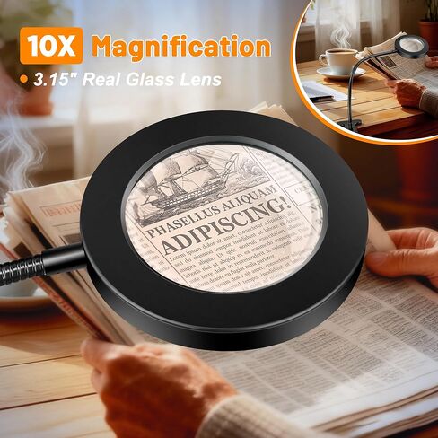عدسة مكبرة 10X مع ضوء، مشبك مصباح مكتبي مكبر 2 في 1 على مكبر الصوت مع ضوء، 3 أوضاع ألوان و10 مستويات سطوع، 58 مشبك LED على مصباح القراءة لإصلاح الحرف اليدوية للسرير، بدون محول in Kuwait