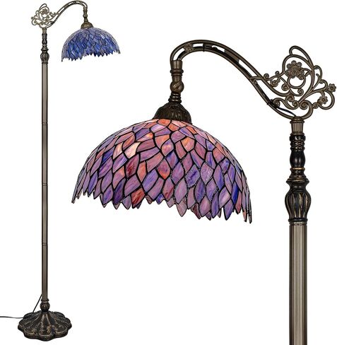 Floor Lamp Tiffany Style Gradient Green Stained Glass Arched Lamp 12X18X64 Inches Gooseneck Adjustable Corner Standing Reading Light Decor Bedroom Living Room in Saudi Arabia