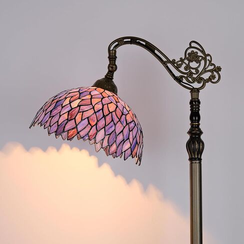 Floor Lamp Tiffany Style Gradient Green Stained Glass Arched Lamp 12X18X64 Inches Gooseneck Adjustable Corner Standing Reading Light Decor Bedroom Living Room in Saudi Arabia