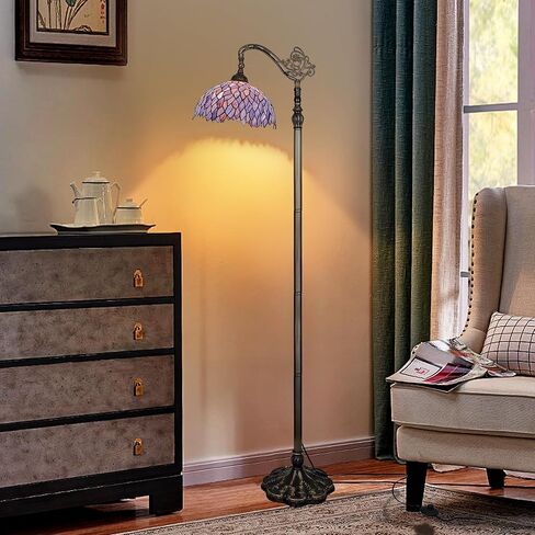 Floor Lamp Tiffany Style Gradient Green Stained Glass Arched Lamp 12X18X64 Inches Gooseneck Adjustable Corner Standing Reading Light Decor Bedroom Living Room in Saudi Arabia