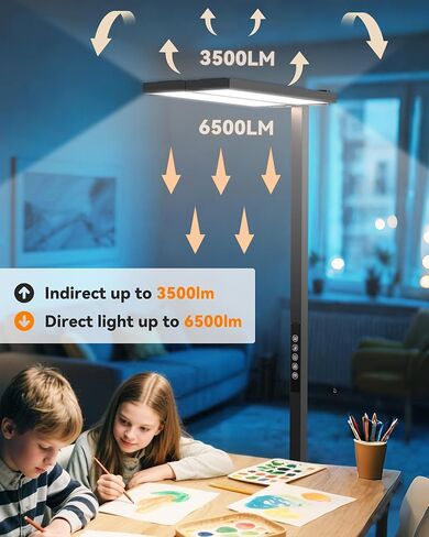 CHICLUX 80'' LED Floor Lamp, 120W Modern Free-Standing Lamp with 2 Adjustable Lamp Heads, Dimmable Eye Caring Floor Lamp for Living Room, Bedroom, Study Room, Office, 4000K Natural Daylight, Black in Saudi Arabia