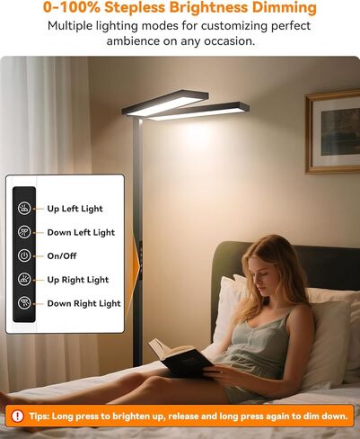 CHICLUX 80'' LED Floor Lamp, 120W Modern Free-Standing Lamp with 2 Adjustable Lamp Heads, Dimmable Eye Caring Floor Lamp for Living Room, Bedroom, Study Room, Office, 4000K Natural Daylight, Black in Saudi Arabia