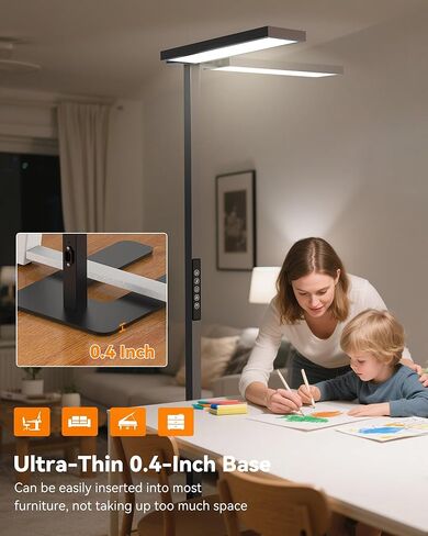 CHICLUX 80'' LED Floor Lamp, 120W Modern Free-Standing Lamp with 2 Adjustable Lamp Heads, Dimmable Eye Caring Floor Lamp for Living Room, Bedroom, Study Room, Office, 4000K Natural Daylight, Black in Saudi Arabia