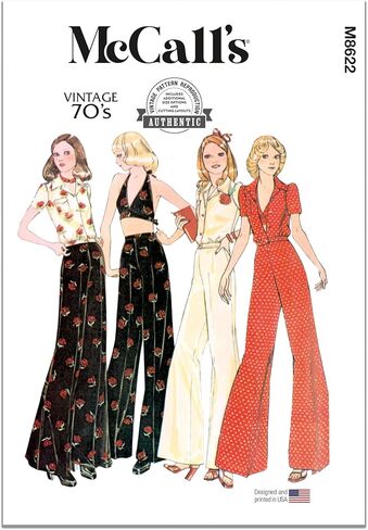 McCall's M8622K5 Misses' Vintage 1970's Blouse, Halter and Pants Sewing Pattern Packet, Design Code M8622, Sizes 8-10-12-14-16 in Saudi Arabia