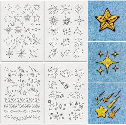 78Pcs Stars Water Soluble Hand Sewing Stabilizers, 8.3"x11.7" Shooting Stars Embroidery Pattern Stabilizer, 4 Sheets Stick and Stitch Embroidery Paper Sticker in Saudi Arabia