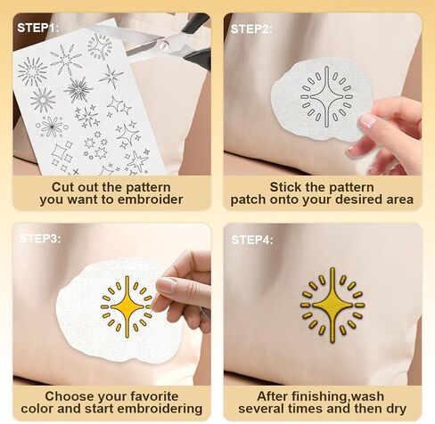 78Pcs Stars Water Soluble Hand Sewing Stabilizers, 8.3"x11.7" Shooting Stars Embroidery Pattern Stabilizer, 4 Sheets Stick and Stitch Embroidery Paper Sticker in Saudi Arabia