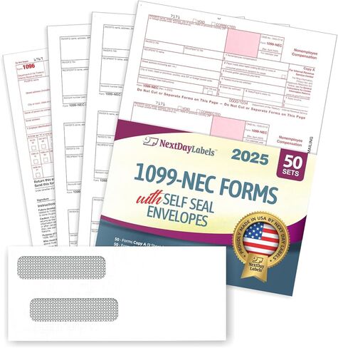 NextDayLabels 1099-NEC Forms for 2024, 4-Part Tax Forms, Vendor Kit, 15 Laser Forms and 15 Envelopes in Kuwait