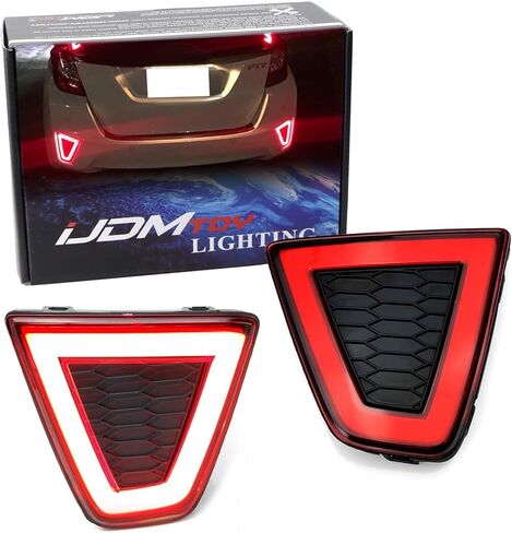 مصابيح عاكسة LED ذات عدسة حمراء من iJDMTOY متوافقة مع عدسات Honda FIT Pre-LCI 2015-2017، JDM Fluid Style، تعمل كمصابيح ضباب خلفية/أضواء تشغيل وأضواء فرامل in Saudi Arabia