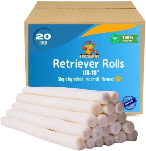 جميع الأطعمة الطبيعية من الجلد الخام المسترد من جلد البقر، عظام مضغ للكلاب، 10-11 بوصة - مكون واحد - يدوم طويلاً (20 قطعة) in Kuwait