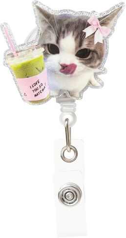 Cute Cat Matcha Badge Reel Retractable for Nurse Nursing RN CNA LPN – Funny Cat Meme ID Badge Holder with Alligator Clip & 24" Nylon Cord in Saudi Arabia