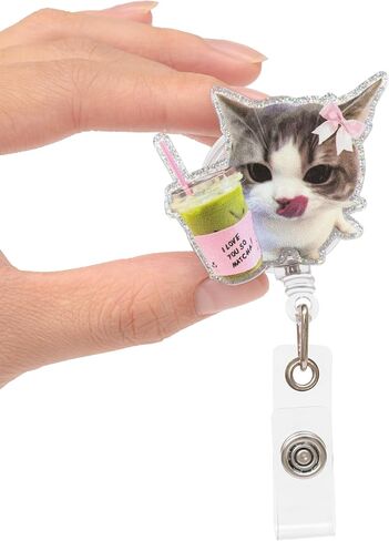 Cute Cat Matcha Badge Reel Retractable for Nurse Nursing RN CNA LPN – Funny Cat Meme ID Badge Holder with Alligator Clip & 24" Nylon Cord in Saudi Arabia
