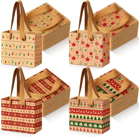 Tenceur 48 Pcs Mini Christmas Kraft Gift Bags with Handle Small Xmas Paper Treat Bags with Snowflake Xmas Tree Plaid Reindeer Car Patterns for Merry Christmas Holiday Party Favor Supplies in Saudi Arabia