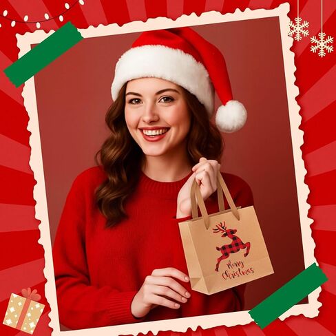Tenceur 48 Pcs Mini Christmas Kraft Gift Bags with Handle Small Xmas Paper Treat Bags with Snowflake Xmas Tree Plaid Reindeer Car Patterns for Merry Christmas Holiday Party Favor Supplies in Saudi Arabia