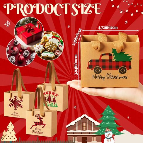 Tenceur 48 Pcs Mini Christmas Kraft Gift Bags with Handle Small Xmas Paper Treat Bags with Snowflake Xmas Tree Plaid Reindeer Car Patterns for Merry Christmas Holiday Party Favor Supplies in Saudi Arabia