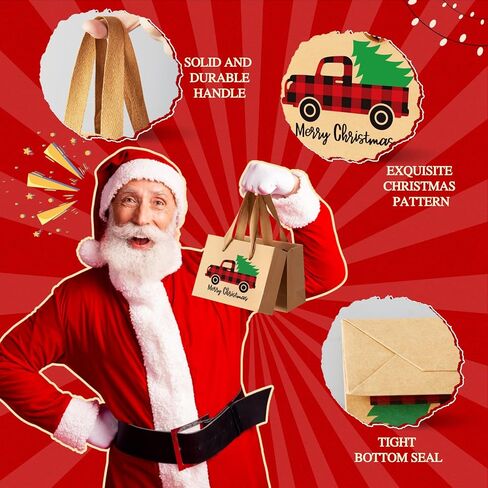 Tenceur 48 Pcs Mini Christmas Kraft Gift Bags with Handle Small Xmas Paper Treat Bags with Snowflake Xmas Tree Plaid Reindeer Car Patterns for Merry Christmas Holiday Party Favor Supplies in Saudi Arabia