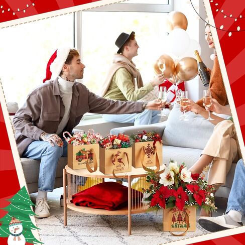 Tenceur 48 Pcs Mini Christmas Kraft Gift Bags with Handle Small Xmas Paper Treat Bags with Snowflake Xmas Tree Plaid Reindeer Car Patterns for Merry Christmas Holiday Party Favor Supplies in Saudi Arabia