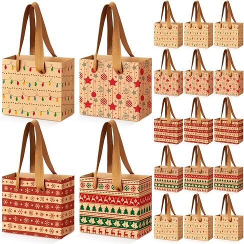 Tenceur 48 Pcs Mini Christmas Kraft Gift Bags with Handle Small Xmas Paper Treat Bags with Snowflake Xmas Tree Plaid Reindeer Car Patterns for Merry Christmas Holiday Party Favor Supplies in Saudi Arabia