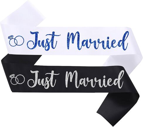2 Pcs Bride to Be Sash and Groom to Be Sash Just Married Bachelorette Party Sashes for Wedding Bridal Shower Decorations Engagement Gifts,White Silver in Saudi Arabia