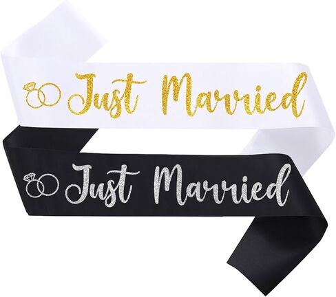 2 Pcs Bride to Be Sash and Groom to Be Sash Just Married Bachelorette Party Sashes for Wedding Bridal Shower Decorations Engagement Gifts,White Silver in Saudi Arabia