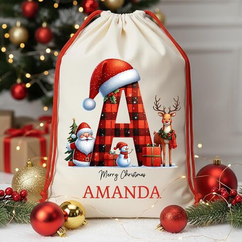 Noni Custom Christmas Santa Sack | Personalized Santa Sack with Initial & Name for Kids | Personalized Christmas Gift Bag | Monogrammed Drawstring Bag | Holiday Decor 5 in Saudi Arabia