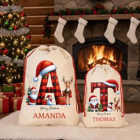 Noni Custom Christmas Santa Sack | Personalized Santa Sack with Initial & Name for Kids | Personalized Christmas Gift Bag | Monogrammed Drawstring Bag | Holiday Decor 5 in Saudi Arabia