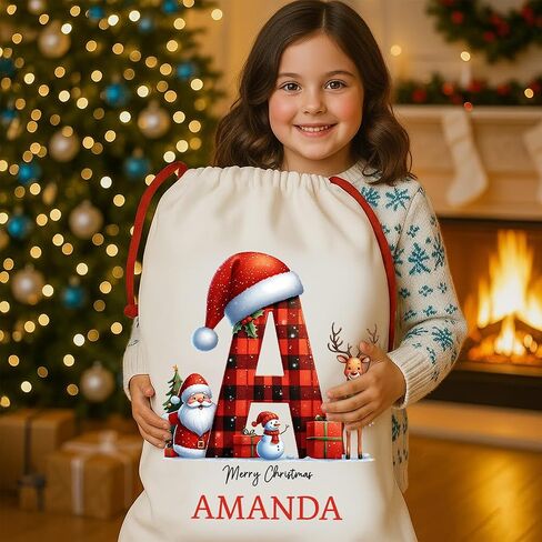 Noni Custom Christmas Santa Sack | Personalized Santa Sack with Initial & Name for Kids | Personalized Christmas Gift Bag | Monogrammed Drawstring Bag | Holiday Decor 5 in Saudi Arabia
