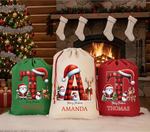 Noni Custom Christmas Santa Sack | Personalized Santa Sack with Initial & Name for Kids | Personalized Christmas Gift Bag | Monogrammed Drawstring Bag | Holiday Decor 5 in Saudi Arabia