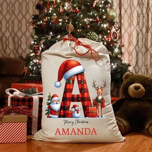 Noni Custom Christmas Santa Sack | Personalized Santa Sack with Initial & Name for Kids | Personalized Christmas Gift Bag | Monogrammed Drawstring Bag | Holiday Decor 5 in Saudi Arabia