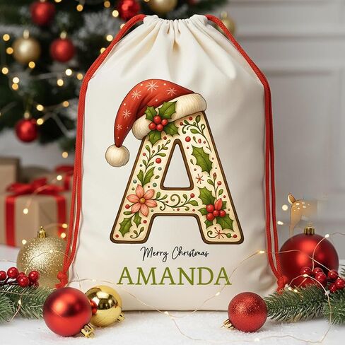 Noni Custom Christmas Santa Sack | Personalized Santa Sack with Initial & Name for Kids | Personalized Christmas Gift Bag | Monogrammed Drawstring Bag | Holiday Decor 5 in Saudi Arabia