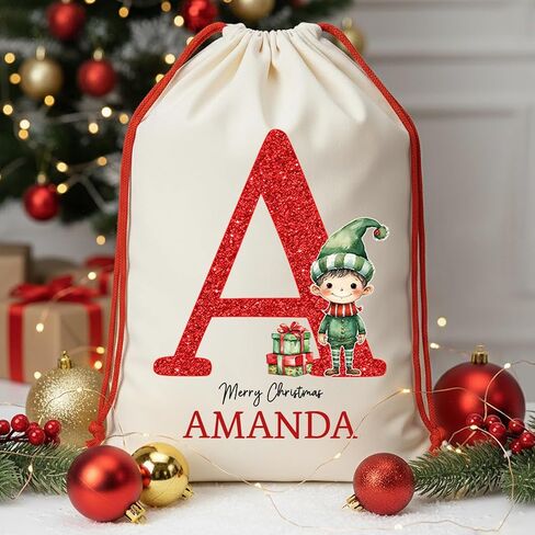 Noni Custom Christmas Santa Sack | Personalized Santa Sack with Initial & Name for Kids | Personalized Christmas Gift Bag | Monogrammed Drawstring Bag | Holiday Decor 5 in Saudi Arabia