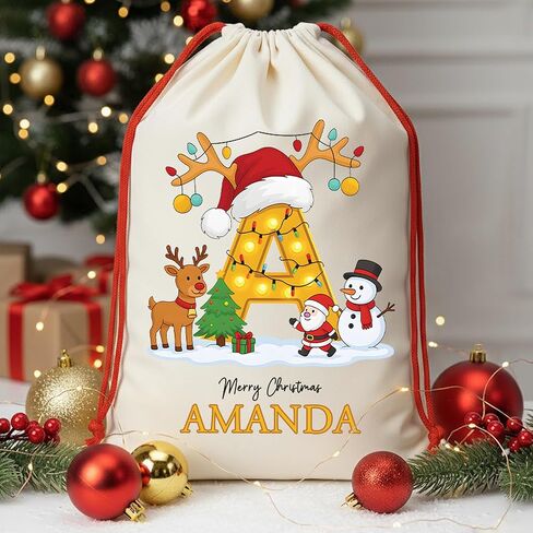 Noni Custom Christmas Santa Sack | Personalized Santa Sack with Initial & Name for Kids | Personalized Christmas Gift Bag | Monogrammed Drawstring Bag | Holiday Decor 5 in Saudi Arabia