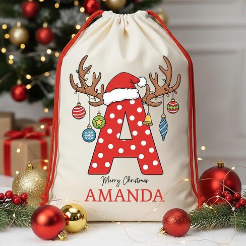Noni Custom Christmas Santa Sack | Personalized Santa Sack with Initial & Name for Kids | Personalized Christmas Gift Bag | Monogrammed Drawstring Bag | Holiday Decor 5 in Saudi Arabia