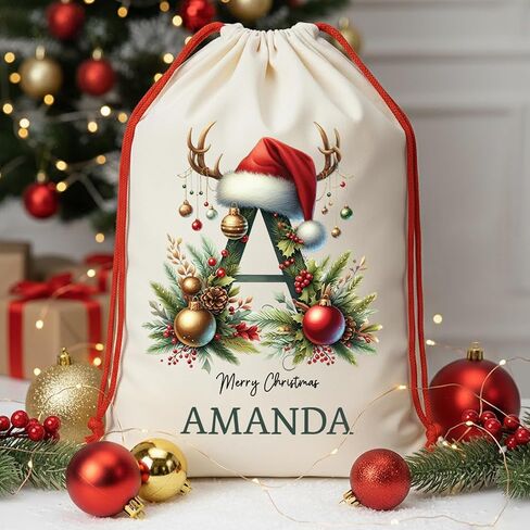 Noni Custom Christmas Santa Sack | Personalized Santa Sack with Initial & Name for Kids | Personalized Christmas Gift Bag | Monogrammed Drawstring Bag | Holiday Decor 5 in Saudi Arabia