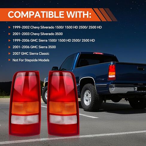 غطاء ضوء الذيل متوافق مع 1999-2002 Chevy Silverado 1500 2500 3500 99-06 GMC Sierra، مصباح الفرامل الخلفي للجانب الأيمن للراكب، المصابيح الخلفية تحل محل GM2801186، GM2801173 (بدون مصابيح/حزام) in Kuwait