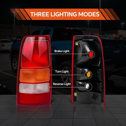 غطاء ضوء الذيل متوافق مع 1999-2002 Chevy Silverado 1500 2500 3500 99-06 GMC Sierra، مصباح الفرامل الخلفي للجانب الأيمن للراكب، المصابيح الخلفية تحل محل GM2801186، GM2801173 (بدون مصابيح/حزام) in Kuwait