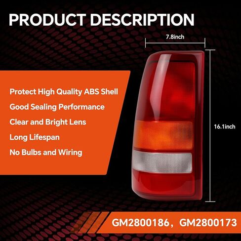 غطاء ضوء الذيل متوافق مع 1999-2002 Chevy Silverado 1500 2500 3500 99-06 GMC Sierra، مصباح الفرامل الخلفي للجانب الأيمن للراكب، المصابيح الخلفية تحل محل GM2801186، GM2801173 (بدون مصابيح/حزام) in Kuwait