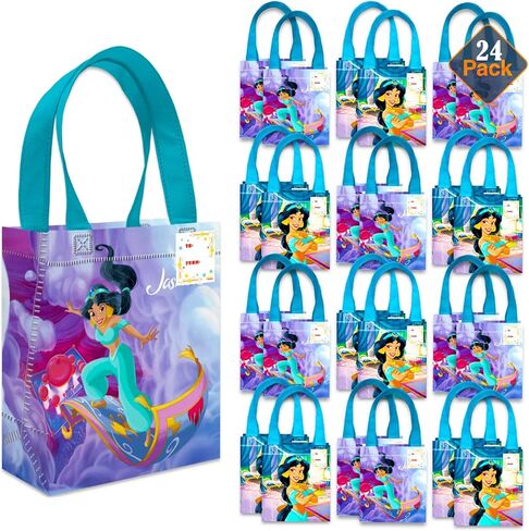 Princess Jasmine Party Favor Bags Set – 24 Pack 8" Aladdin Goodie Bags for Kids Bulk Reusable Mini Totes | Disney Princess Jasmine Birthday Party Supplies in Saudi Arabia