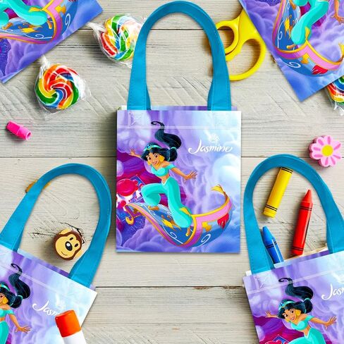 Princess Jasmine Party Favor Bags Set – 24 Pack 8" Aladdin Goodie Bags for Kids Bulk Reusable Mini Totes | Disney Princess Jasmine Birthday Party Supplies in Saudi Arabia