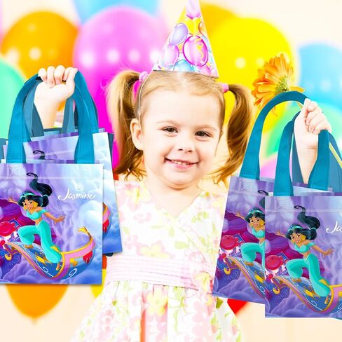 Princess Jasmine Party Favor Bags Set – 24 Pack 8" Aladdin Goodie Bags for Kids Bulk Reusable Mini Totes | Disney Princess Jasmine Birthday Party Supplies in Saudi Arabia