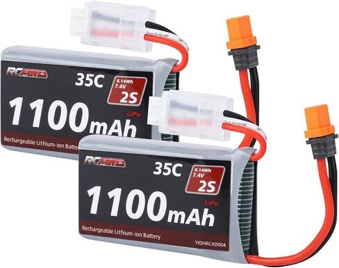 بطارية ليبو RCAWD 7.4 فولت 2S 35C 1100 مللي أمبير في الساعة مع قابس JST EC2 أنثى إلى IC2 ذكر وشاحن 3S 7.4V 1.3A لسلسلة 1/12 Losi Mini LMT Axial UTB18 جزء ترقيات قطعتين in Saudi Arabia
