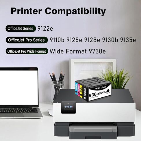 خراطيش حبر 936e 936XL مع رقاقة بديلة عالية الإنتاجية لحزمة التحرير والسرد لخراطيش الحبر HP 936 لطابعة HP OfficeJet Pro 9120e 9125e 9122e 9135e 9110b 9128e 9130e 9130b ذات التنسيق العريض 9730e (4 عبوات) in Kuwait
