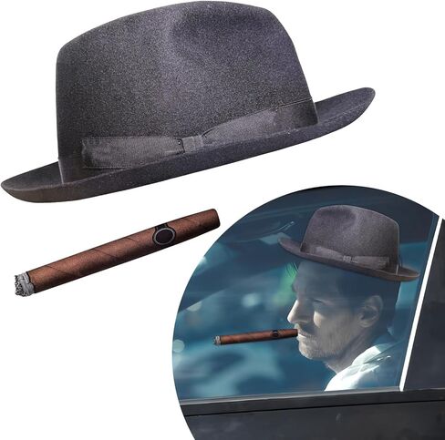 Fedora and Cigar Window Decal, Funny Driving Fake with Hat and Cigar Car Stickers, Waterproof Driving Crooner Decals for Vehicle Window Windshield, Car Decor Accessories (Style B) in Saudi Arabia