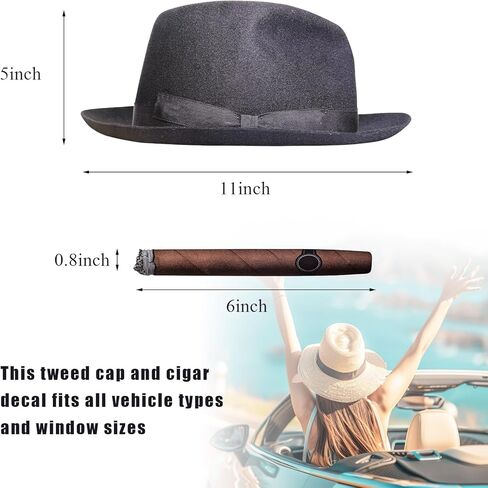 Fedora and Cigar Window Decal, Funny Driving Fake with Hat and Cigar Car Stickers, Waterproof Driving Crooner Decals for Vehicle Window Windshield, Car Decor Accessories (Style B) in Kuwait