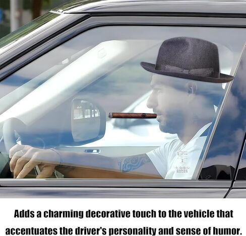 Fedora and Cigar Window Decal, Funny Driving Fake with Hat and Cigar Car Stickers, Waterproof Driving Crooner Decals for Vehicle Window Windshield, Car Decor Accessories (Style B) in Kuwait