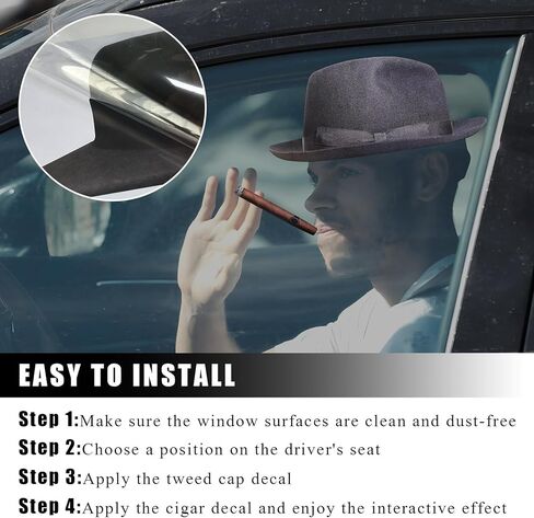 Fedora and Cigar Window Decal, Funny Driving Fake with Hat and Cigar Car Stickers, Waterproof Driving Crooner Decals for Vehicle Window Windshield, Car Decor Accessories (Style B) in Kuwait