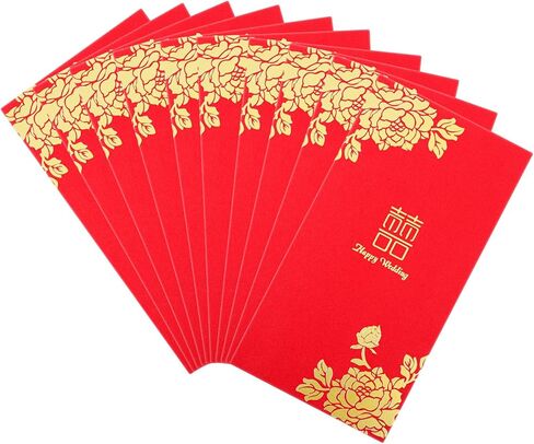 Chinese Red Envelopes for Wedding, 10 PCS Traditional Double Happiness Red Packets Lucky Money Envelopes of Chinese Xi Glittery Hong Bao Money Pocket with Floral Prints for Chineses Wedding Accessory in Kuwait