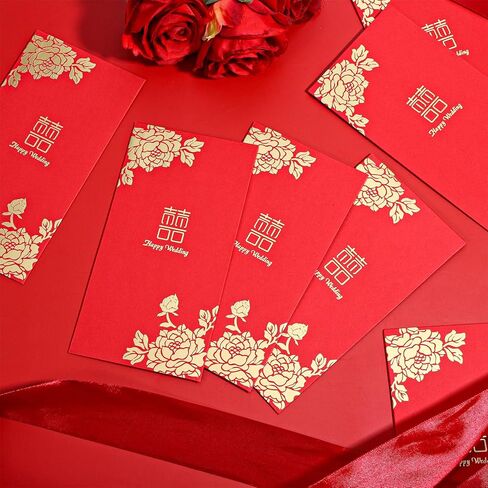 Chinese Red Envelopes for Wedding, 10 PCS Traditional Double Happiness Red Packets Lucky Money Envelopes of Chinese Xi Glittery Hong Bao Money Pocket with Floral Prints for Chineses Wedding Accessory in Kuwait