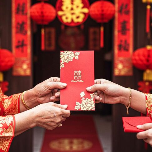 Chinese Red Envelopes for Wedding, 10 PCS Traditional Double Happiness Red Packets Lucky Money Envelopes of Chinese Xi Glittery Hong Bao Money Pocket with Floral Prints for Chineses Wedding Accessory in Kuwait
